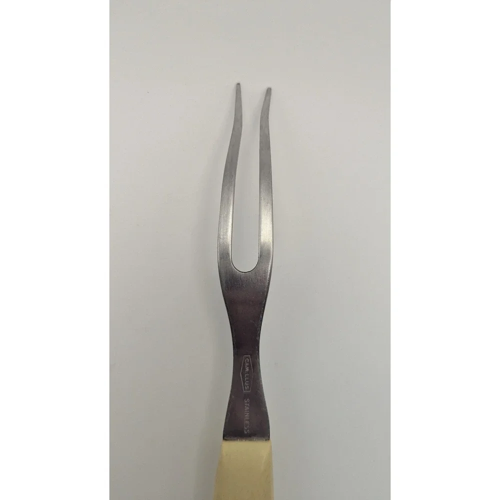 Camillus Stainless Steel Meat Carving Fork Vintage Cream Handle 2 Tine‎ USA Made